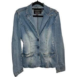 Vintage Y2K Rampage Denim Blazer Jean Jacket Blue Medium Wash Sz Small 90s Retro